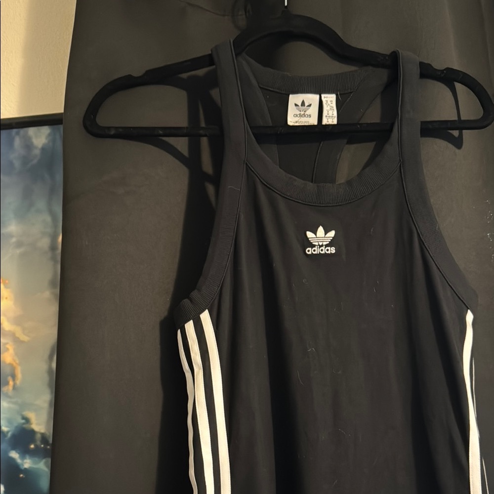 Adidas Black Tank Top Dress with White Stripes